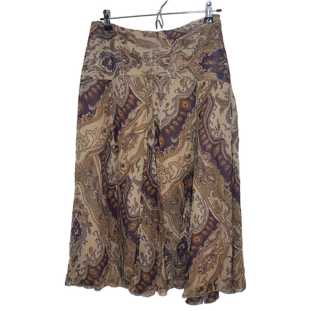 Retro 90s Nygard Collection 100% Silk Midi Skirt Baroque Pattern(1868)